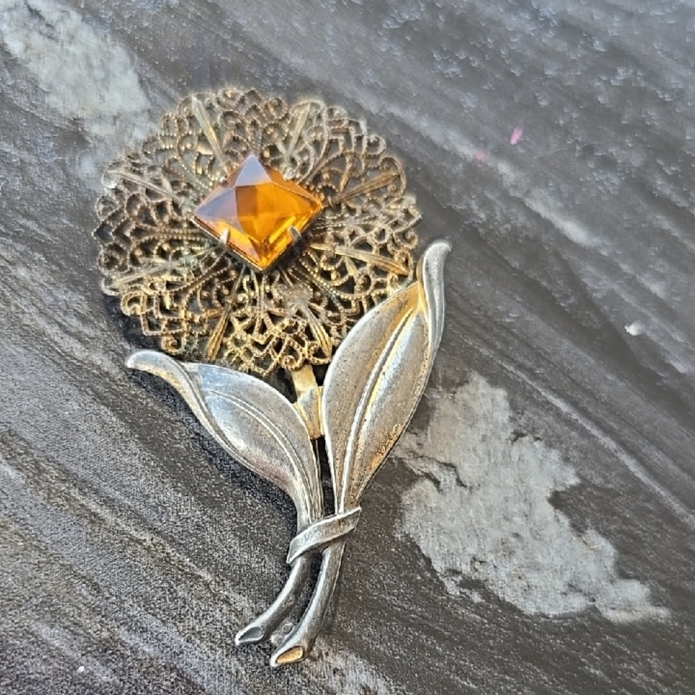 Elegant Silver and Gold Floral Brooch